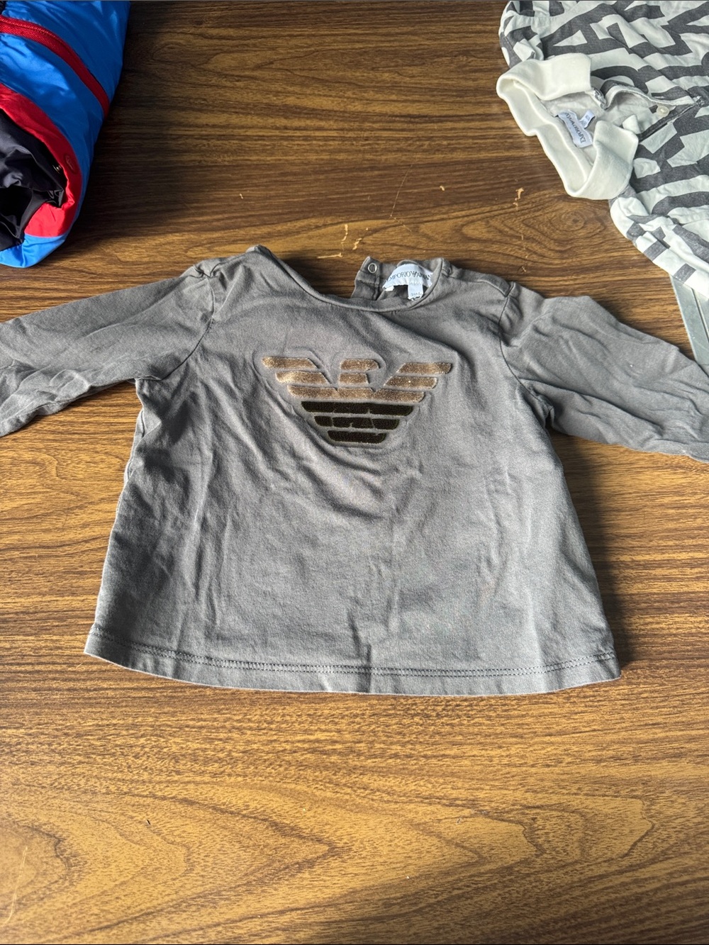 Emporio Armani Kids Gray Long-Sleeve Shirt with Metallic Logo